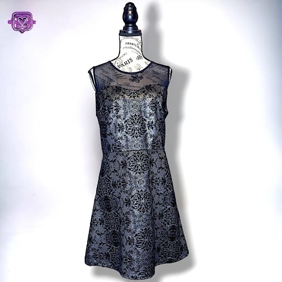 Maurices Silver Flecked Damask Velvet Mesh Cocktail Dress, XL - Picture 7 of 7
